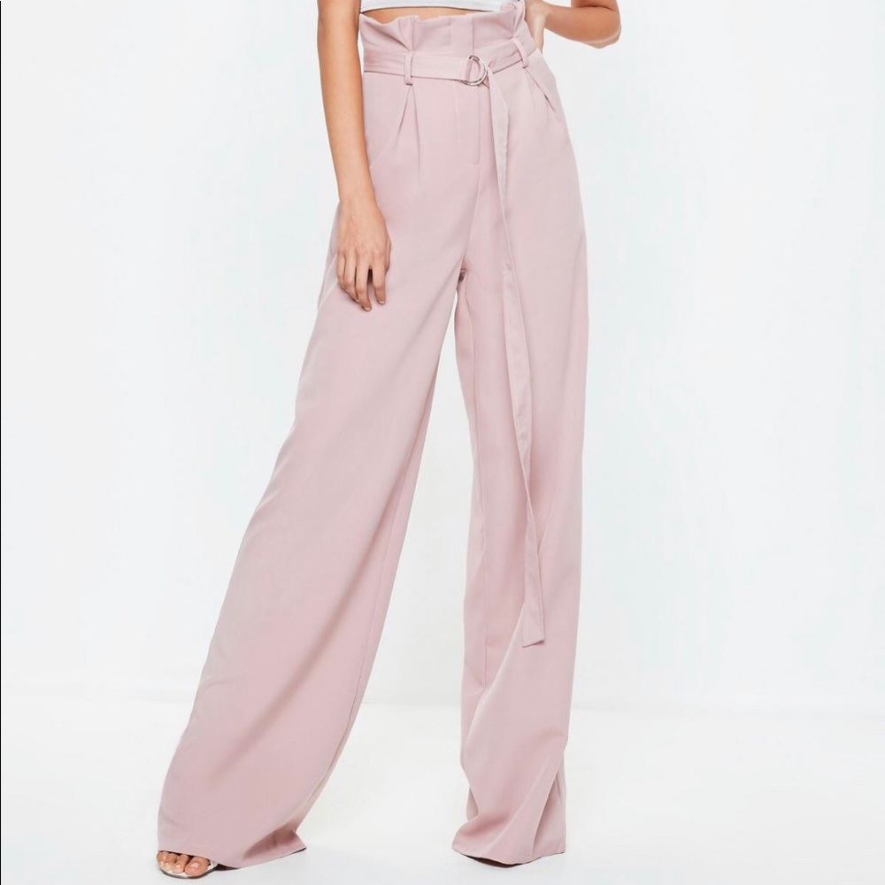 Paper bag tall wide leg trousers